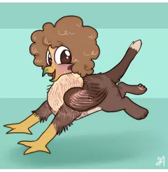 Size: 760x781 | Tagged: safe, artist:greenarsonist, derpibooru import, oc, oc:frizz, unofficial characters only, bird, cat, gryphon, pigeon, fluffy hair, griffon oc, image, png, running, solo, younger