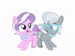 Size: 1024x768 | Tagged: safe, artist:chanyhuman, derpibooru import, diamond tiara, silver spoon, earth pony, pony, bowtie, colt, cute, diamond crown, duo, foal, glasses, image, jewelry, jpeg, male, my little colt, necklace, pearl necklace, rule 63, silver platter, simple background, white background