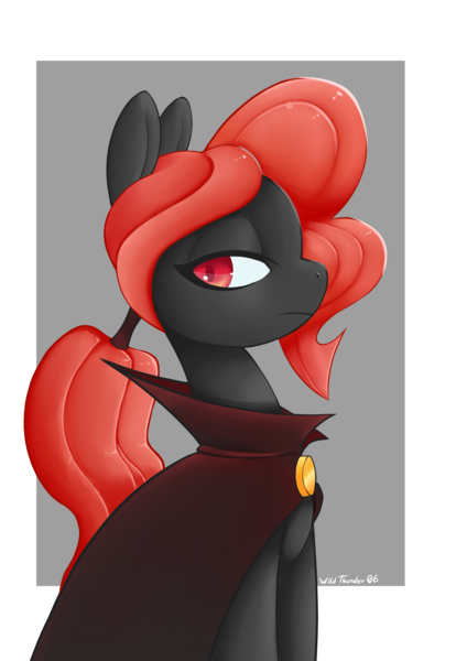 Size: 2480x3508 | Tagged: safe, artist:wild-thunder06, derpibooru import, oc, oc:hocico sangriento, pony, cape, clothes, image, looking at you, png, red eyes, red hair