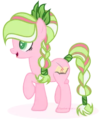 Size: 2172x2372 | Tagged: safe, artist:101xsplattyx101, derpibooru import, oc, unofficial characters only, earth pony, pony, braid, braided tail, earth pony oc, female, image, open mouth, png, raised hoof, simple background, solo, tail, transparent background