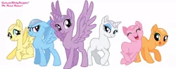 Size: 1024x401 | Tagged: safe, applejack, fluttershy, pinkie pie, rainbow dash, rarity, twilight sparkle, pony, bald, haircut, headshave, image, jpeg, mane six, shave, shaved