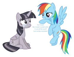 Size: 3840x3000 | Tagged: safe, artist:sollace, artist:wardex101, derpibooru import, edit, rainbow dash, twilight sparkle, twilight sparkle (alicorn), alicorn, pony, testing testing 1-2-3, crying, discorded, discorded twilight, female, image, mare, png, show accurate, simple background, text, transparent background, twilight tragedy, vector