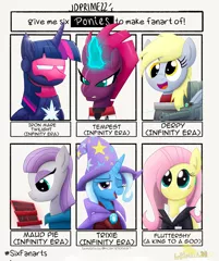 Size: 1715x2048 | Tagged: safe, artist:lordshrekzilla20, derpibooru import, derpy hooves, fluttershy, maud pie, tempest shadow, trixie, twilight sparkle, image, iron mare, jpeg