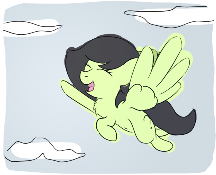 Size: 854x694 | Tagged: safe, artist:n', derpibooru import, oc, oc:anonfilly, pony, cloud, female, filly, flying, happy, image, png, solo, solo female