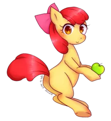 Size: 517x565 | Tagged: safe, artist:divskr, derpibooru import, edit, apple bloom, earth pony, pony, apple, bloom butt, butt, female, filly, foal, food, image, looking at you, obligatory apple, png, simple background, smiling, solo, transparent background