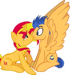 Size: 662x700 | Tagged: safe, artist:decokelow, derpibooru import, flash sentry, sunset shimmer, pony, unicorn, female, flashimmer, image, looking at each other, looking at someone, male, mare, png, requested art, shipping, smooch, stallion, straight, unexpected