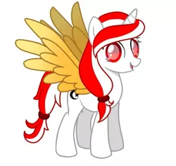 Size: 719x681 | Tagged: safe, artist:tialtri, derpibooru import, oc, oc:sinar bulan indonesia, alicorn, pony, alicorn oc, blind, blind eye, blind pony, colored wings, female, horn, image, looking at you, mare, open mouth, open smile, png, simple background, smiling, solo, white background, wings