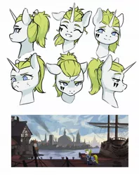 Size: 920x1160 | Tagged: safe, artist:printik, derpibooru import, oc, oc:honoria, pony, unicorn, equestria at war mod, boat, expressions, face paint, image, jpeg, medieval, scenery, ship, smiling, smug, unamused