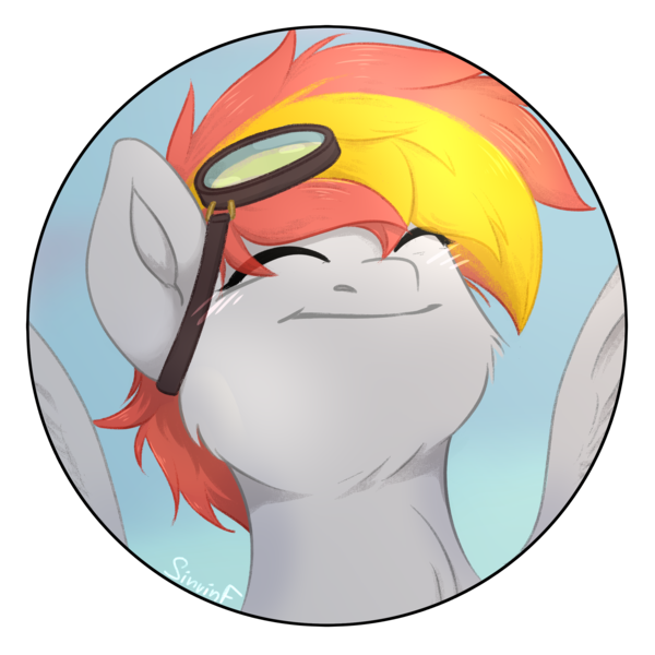 Size: 2480x2480 | Tagged: safe, artist:sinrinf, derpibooru import, oc, oc:afterburner, pegasus, pony, bust, commission, glasses, happy, image, png, portrait, smiling, solo, ych example, ych result, your character here