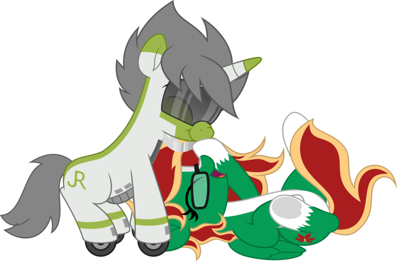 Size: 5000x3289 | Tagged: safe, artist:jhayarr23, derpibooru import, oc, oc:greenline, oc:morning lily, ponified, unofficial characters only, object pony, original species, pegasus, pony, train pony, unicorn, boop, image, oc x oc, png, shipping, train