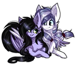 Size: 547x484 | Tagged: safe, artist:tayga-niko-j, derpibooru import, oc, unofficial characters only, pegasus, pony, chest fluff, duo, ear fluff, female, grin, image, lying down, male, mare, pegasus oc, png, prone, simple background, smiling, stallion, transparent background, wings