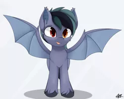 Size: 3500x2800 | Tagged: safe, artist:starmaster, derpibooru import, oc, oc:scrimmy, bat pony, pegasus, pony, :p, commission, front view, happy, image, png, solo, spread wings, tongue out, wings