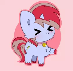 Size: 2424x2346 | Tagged: safe, artist:kittyrosie, derpibooru import, oc, unofficial characters only, pony, unicorn, ><, chest fluff, chibi, collar, commission, cute, eyes closed, horn, image, jpeg, ocbetes, tongue out, unicorn oc