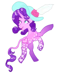 Size: 2892x3745 | Tagged: safe, artist:vernorexia, derpibooru import, pony, unicorn, curly mane, fancy, fancy free, feather, flower, g3, g3 to g4, g4, generation leap, gradient legs, green eyes, hat, heart, heart eyes, image, leonine tail, markings, png, pretty pattern pony, purple mane, redesign, rose, species swap, tail, unicornified, wingding eyes