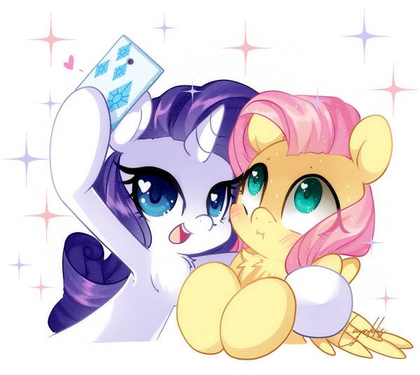 Size: 600x535 | Tagged: safe, artist:loyaldis, derpibooru import, fluttershy, rarity, pegasus, pony, unicorn, duo, image, mobile phone, phone, png, selfie, simple background, smartphone, transparent background