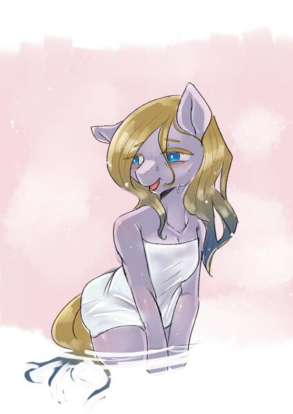 Size: 2508x3541 | Tagged: suggestive, artist:yajima, derpibooru import, oc, oc:sight jug, unofficial characters only, earth pony, pony, semi-anthro, covering, female, image, jpeg, leaning, mare, open mouth, solo, towel