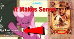 Size: 1826x974 | Tagged: safe, derpibooru import, edit, edited screencap, screencap, cheerilee, earth pony, human, pony, season 9, the last crusade, spoiler:s09, coincidence i think not, eyes closed, female, image, indiana jones, jpeg, male, mare, movie poster, poster