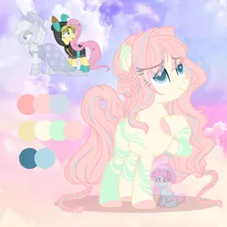 Size: 1280x1280 | Tagged: safe, artist:shiee-artopia223, derpibooru import, applejack, fluttershy, ghost, pony, undead, base used, clothes, costume, dangerous mission outfit, eye clipping through hair, eyelashes, female, fusion, goggles, hat, hoodie, hoof on chest, image, jpeg, mare