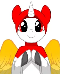 Size: 719x890 | Tagged: safe, artist:tialtri, derpibooru import, oc, oc:sinar bulan indonesia, alicorn, pony, colored wings, cute, female, hijab, horn, image, indonesia, islam, looking at you, mare, ocbetes, png, ramadan, simple background, smiling, smiling at you, solo, white background, wings