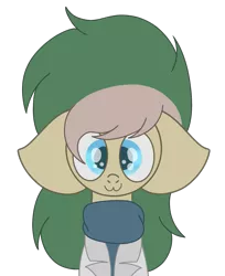 Size: 1089x1337 | Tagged: safe, artist:derpy_the_duck, derpibooru import, oc, oc:red feather, unofficial characters only, earth pony, pony, :3, big ears, clothes, image, lab coat, looking at you, png, solo, sweater