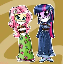 Size: 1022x1049 | Tagged: safe, artist:gaggeddude32, derpibooru import, fluttershy, twilight sparkle, human, equestria girls, bondage, cloth gag, clothes, damsel in distress, dress, female, females only, gag, gala dress, help, humanized, image, png, rope, sad, scared, skirt, standing, tanktop, terrified, tied up, worried