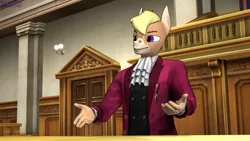 Size: 3840x2160 | Tagged: safe, artist:antonsfms, derpibooru import, oc, oc:nickyequeen, unofficial characters only, anthro, donkey, 3d, ace attorney, alternate universe, anthro oc, badge, banner, clothes, commission, commissioner:nickyequeen, court, courtroom, crossover, desk, donkey oc, formal attire, formal wear, high res, image, image set, male, necktie, phoenix wright, png, solo, source filmmaker, suit