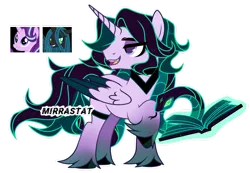 Size: 1280x885 | Tagged: safe, artist:mirrastat, derpibooru import, queen chrysalis, starlight glimmer, oc, alicorn, pony, unicorn, alicorn oc, base used, book, colored wings, female, horn, image, looking back, magical lesbian spawn, male, mare, offspring, parent:queen chrysalis, parent:starlight glimmer, png, simple background, stallion, transparent background, two toned wings, unshorn fetlocks, wings