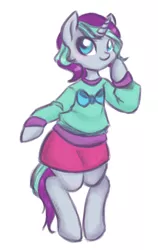 Size: 700x1111 | Tagged: safe, artist:hippykat13, artist:sabokat, derpibooru import, oc, pony, unicorn, bipedal, bow, clothes, horn, image, old art, png, pose, skirt, solo, standing, sweater, unicorn oc