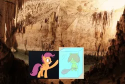 Size: 1744x1172 | Tagged: safe, artist:darlycatmake, derpibooru import, scootaloo, pegasus, awesome, cave, cavern, cro-marmot, crossover, cute, cutealoo, happy, happy tree friends, image, jpeg, older, older scootaloo, touching