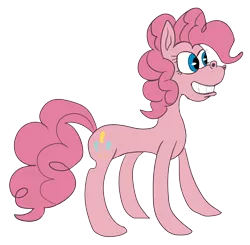 Size: 872x856 | Tagged: safe, artist:jbond, derpibooru import, pinkie pie, earth pony, pony, anatomically incorrect, cuphead, female, image, mare, parody, png, simple background, smiling, solo, style emulation, transparent background, wtf