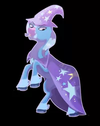 Size: 640x800 | Tagged: safe, artist:plasmaticia, derpibooru import, trixie, pony, unicorn, clove hooves, image, jpeg, looking at you, open mouth, rearing, smiling, solo, unshorn fetlocks