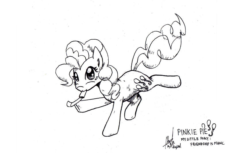 Size: 2029x1353 | Tagged: safe, artist:digiral, derpibooru import, pinkie pie, earth pony, pony, 2016, female, image, jpeg, mare, monochrome, solo