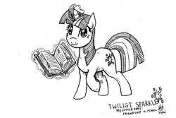 Size: 1887x1258 | Tagged: safe, artist:digiral, derpibooru import, twilight sparkle, pony, unicorn, 2016, book, female, image, jpeg, magic, magic aura, mare, monochrome, solo, unicorn twilight