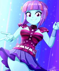 Size: 1784x2163 | Tagged: safe, artist:the-butch-x, derpibooru import, sunny flare, dance magic, equestria girls, spoiler:eqg specials, clothes, dress, female, grin, high res, image, png, signature, smiling, solo, teeth