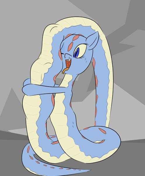Size: 1940x2342 | Tagged: questionable, artist:happy harvey, derpibooru import, earth pony, lamia, original species, pony, snake, snake pony, abdominal bulge, drawn on phone, fangs, female, female pred, filly, filly prey, foal, forked tongue, hugging a pony, image, mare, one eye closed, open mouth, png, slit pupils, vore