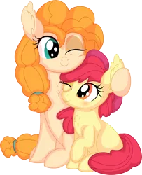 Size: 6480x7987 | Tagged: safe, artist:cyanlightning, derpibooru import, apple bloom, pear butter, earth pony, pony, .svg available, absurd resolution, apple bloom's bow, bow, duo, eyes closed, female, filly, foal, hair bow, holding, hug, image, mare, mother and child, mother and daughter, motherly, png, simple background, sitting, transparent background, vector