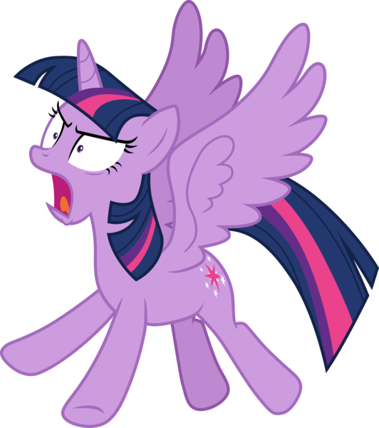 Size: 3000x3383 | Tagged: safe, artist:cloudyglow, derpibooru import, twilight sparkle, twilight sparkle (alicorn), alicorn, pony, horse play, .ai available, angry, image, open mouth, png, shrunken pupils, simple background, solo, spread wings, transparent background, vector, wings