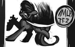 Size: 3008x1888 | Tagged: safe, artist:solid shrimp, derpibooru import, octavia melody, earth pony, pony, /mlp/ tf2 general, grayscale, image, katana, monochrome, png, solo, sword, team fortress 2, weapon