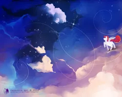 Size: 2512x2012 | Tagged: dead source, safe, artist:antiander, derpibooru import, pegasus, pony, cloud, image, jpeg, night, on a cloud, solo, standing on a cloud, stars, swirls