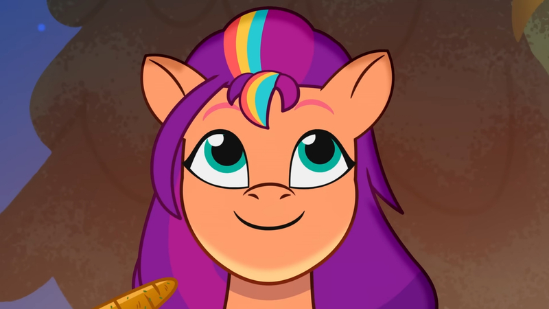 Size: 3410x1920 | Tagged: safe, derpibooru import, screencap, sunny starscout, earth pony, pony, my little pony: tell your tale, spoiler:g5, spoiler:my little pony: tell your tale, spoiler:tyts01e10, carrot, female, food, g5, high res, image, jpeg, mare, night, smiling, solo, sunny-day dinners