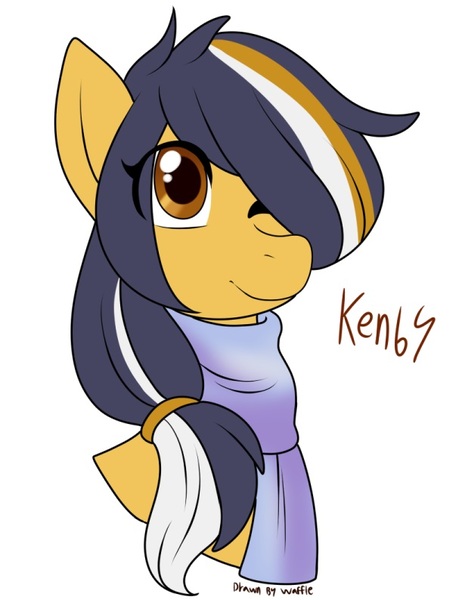 Size: 611x794 | Tagged: safe, artist:anime-cat-art, derpibooru import, oc, oc:sun showers, earth pony, 4chan cup scarf, bust, clothes, earth pony oc, image, jpeg, one eye closed, scarf, solo, wink