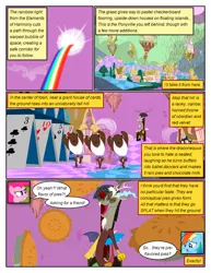 Size: 612x792 | Tagged: safe, artist:newbiespud, derpibooru import, edit, edited screencap, screencap, discord, pinkie pie, rainbow dash, buffalo, draconequus, earth pony, pegasus, pony, comic:friendship is dragons, the return of harmony, chaos, clothes, comic, dancing, discorded landscape, eyes closed, female, image, laughing, male, mare, outdoors, png, rainbow trail, tutu