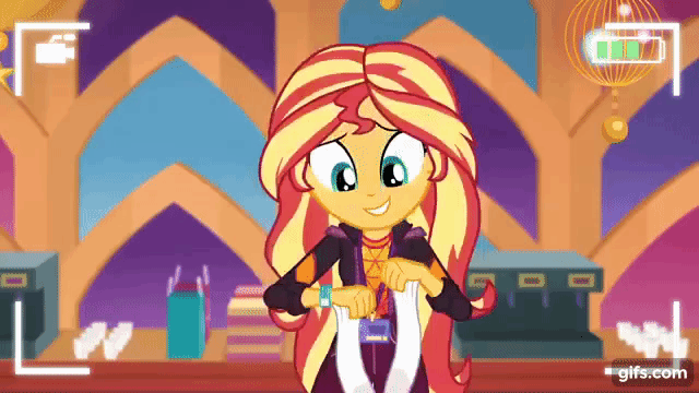 Size: 640x360 | Tagged: safe, derpibooru import, screencap, sunset shimmer, equestria girls, equestria girls series, how to backstage, spoiler:eqg series (season 2), animated, camera shot, female, geode of empathy, gif, gifs.com, image, magical geodes, music festival outfit, solo