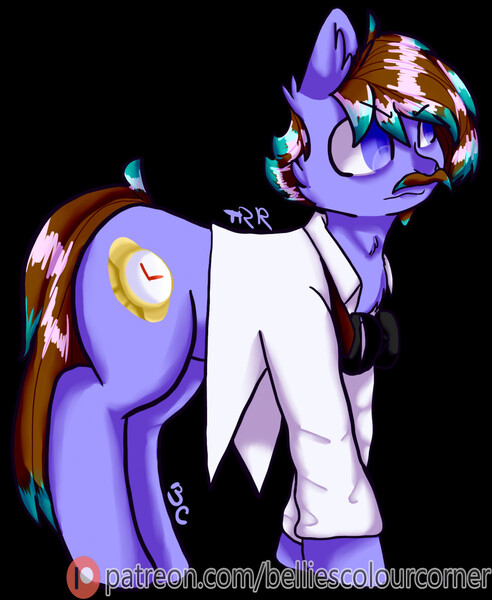 Size: 1050x1280 | Tagged: safe, derpibooru import, oc, oc:time watcher, unofficial characters only, pony, black background, blue eyes, clothes, facial hair, goggles, image, jpeg, lab coat, male, moustache, simple background, solo, stallion
