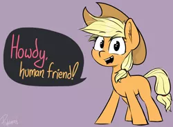 Size: 2252x1655 | Tagged: safe, artist:pinkberry, derpibooru import, applejack, pony, blank flank, colored sketch, cowboy hat, female, filly, filly applejack, foal, freckles, hat, image, looking at you, png, smiling, smiling at you, speech, speech bubble, stetson, talking, talking to viewer, tooth gap, young, younger