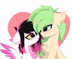 Size: 2560x2095 | Tagged: safe, artist:lunylin, derpibooru import, oc, oc:c-3301, oc:ponipan341, unofficial characters only, pegasus, unicorn, chest fluff, cute, image, love, png, simple background, white background