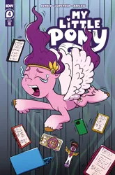 Size: 2063x3131 | Tagged: safe, artist:pony-berserker, derpibooru import, idw, official, pipp petals, pegasus, pony, comic cover, computer, crying, falling, female, g5, i can't believe it's idw, i can't believe pony-berserker is now associated with idw, image, laptop computer, mare, microphone, mobile phone, my little pony logo, phone, png, retailer incentive, text