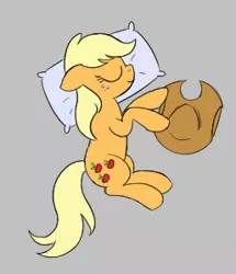 Size: 257x299 | Tagged: safe, artist:somethingatall, derpibooru import, applejack, earth pony, pony, aggie.io, applejack's hat, cowboy hat, cute, eyes closed, female, floppy ears, freckles, gray background, hat, image, jackabetes, lying down, mare, pillow, png, side, simple background, sleeping, solo