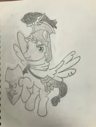 Size: 3024x4032 | Tagged: safe, artist:mlpfantealmintmoonrise, derpibooru import, flash magnus, pegasus, pony, drawing, g4, image, jpeg, male, netitus, pencil drawing, photo, shield, sketch, solo, stallion, traditional art