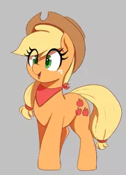 Size: 395x546 | Tagged: safe, artist:thebatfang, derpibooru import, applejack, earth pony, pony, aggie.io, applejack's hat, cowboy hat, cute, female, freckles, gray background, hat, image, jackabetes, mare, neckerchief, open mouth, png, simple background, smiling, solo